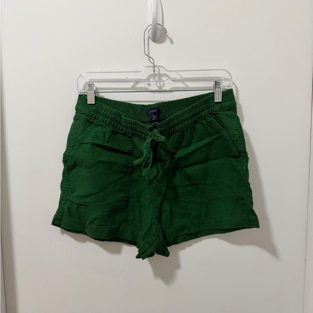 J. Crew Forest Green Drawstring Linen-Blend Shorts
